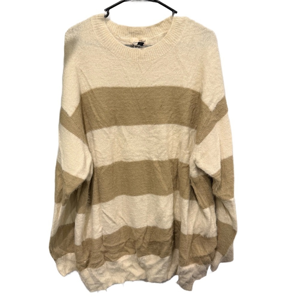 Universal Thread Cream and Tan Striped Sweater Super Soft EUC XXL